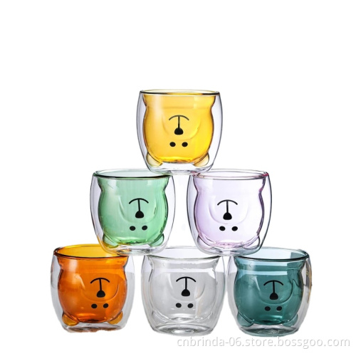 Valentine's Day Creative Cartoon Double Glass Bear Cup Home Coffee Juice Milk Cup Drinking Coffee Cup